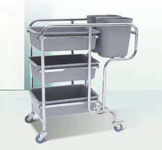 Food Cleaning Cart Dish Collect Trolley With Bucket